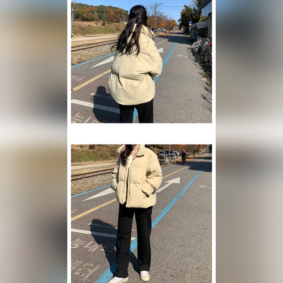 Beige oversized Puffer Jacket - Picture 1 of 6